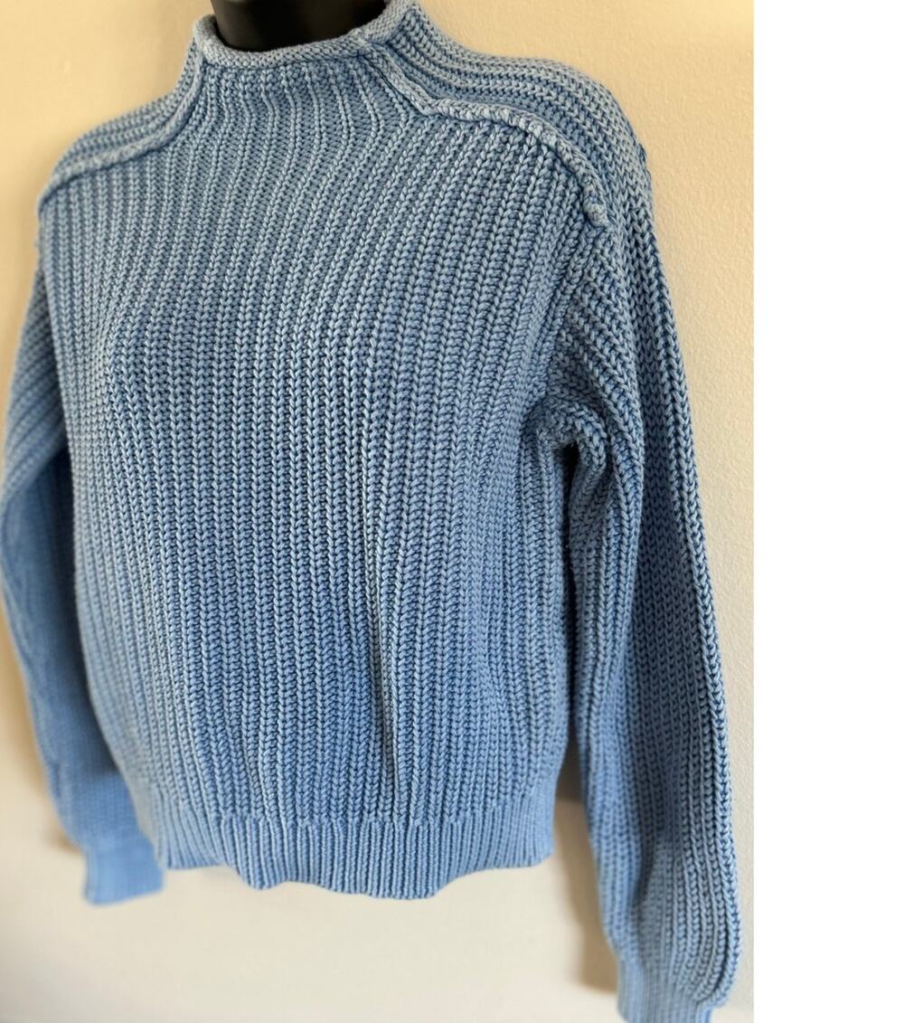 Z Supply Blue Ribbed Mock Neck Cotton Sweater Women's XS